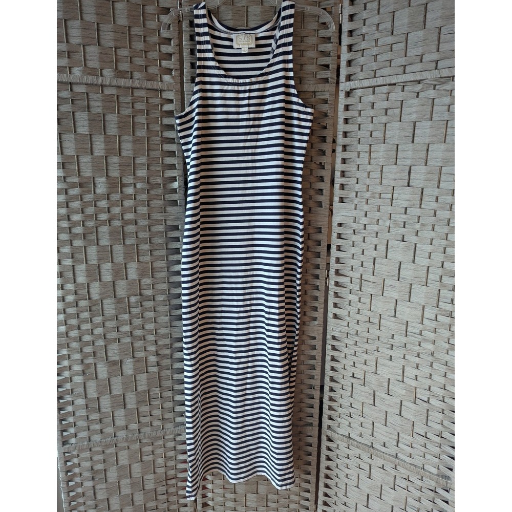 Sail to Sable Maxi Dress Navy Blue Striped Sleeveless Sz S Nautical Preppy